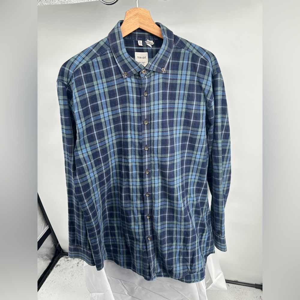 Haupt Germany blue flannel long sleeve shirt
